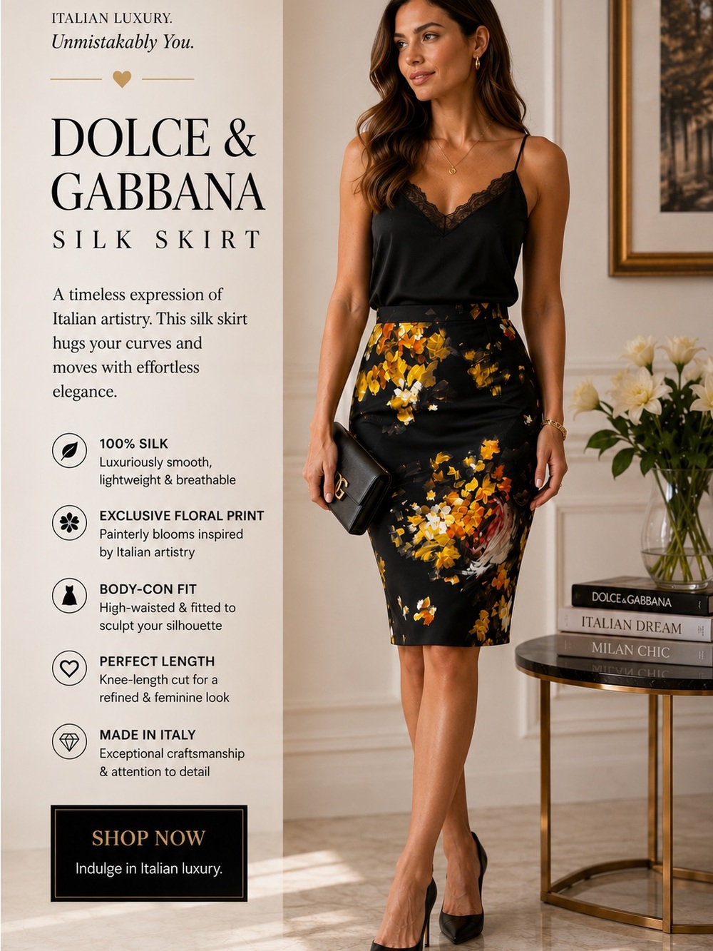 Dolce& Gabbana Silk Flower Pencil Skirt